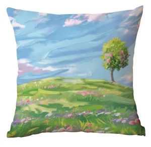 Oil painting landscape pillow cover, decorative square cushion for living room sofa bedroom.