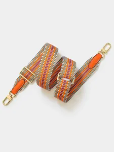 Bunte gestreifte gewebte Ersatz-Taschenriemen mit verstellbarer Länge und goldener Hardware.