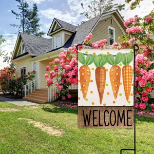 Easter Garden Flag Carrot Print Welcome Spring Yard Banner Outdoor Yard Decoration