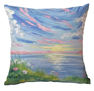 Decorative oil painting landscape cushion cover for living room sofa bedroom home use