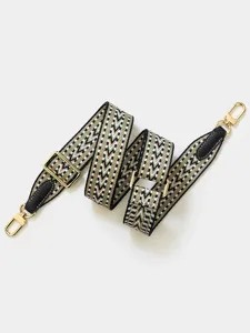 Replacement shoulder strap with geometric chevron woven pattern and gold-tone metal hardware hooks.