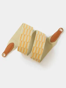 Wide replacement bag strap with yellow checkerboard pattern and brown leather ends for purses.