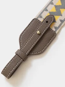 Woven replacement wide bag strap with brown leather connector for shoulder cross-body bags