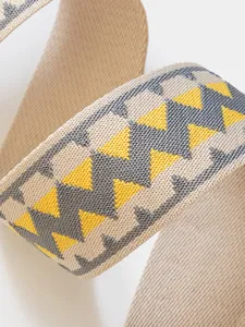 Woven replacement wide bag strap featuring geometric wave pattern in beige and gray colors.