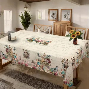 Nappe de table fleurs printemps été écriture vintage papillon décoration salle à manger