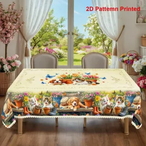 Nappe de table fleurs de printemps chatons chiens imprimé rectangulaire en tissu déco