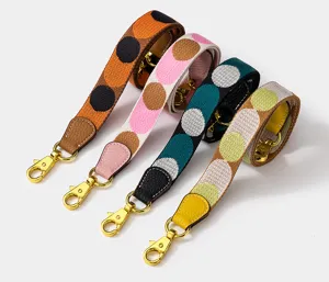 Colorful polka dot replacement bag strap with gold hardware for women handbags and purses.