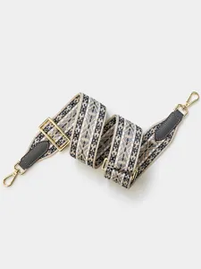 Woven wide replacement shoulder strap with adjustable metal buckle and leather ends for bags