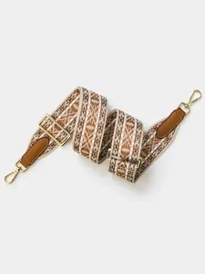 Adjustable replacement wide bag strap with geometric woven pattern and gold hardware.