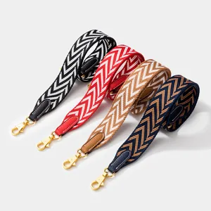 Bandoulière Large en Tissu Sergé Chevrons Vintage Remplacement Bordure Cuir Véritable Fermoir Alliage Sac Crossbody Pour Sacs à Main Luxe