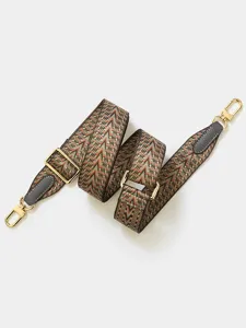 Replacement shoulder strap with geometric chevron pattern and gold metal hardware, adjustable.