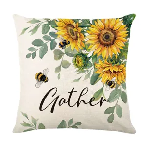Sunflower throw pillow cover, autumn farmhouse floral cushion case for sofa and bed.