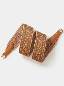 Replacement woven shoulder strap with geometric chevron pattern and leather ends for bags.