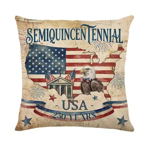 Housse de coussin décorative 250 ans USA drapeau américain aigle design vintage rétro