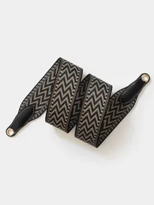 Woven replacement bag strap wide shoulder strap with leather ends and gold metal rings.