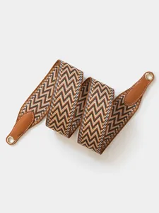Woven replacement bag strap wide shoulder strap chevron pattern with brown leather ends
