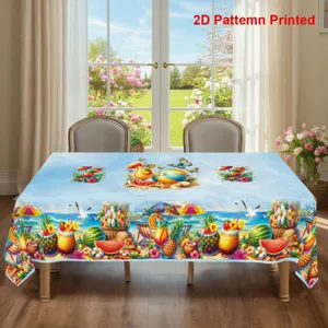 Zomerse tropische strand tafelkleed en tafeldecoratie met levendig fruit en cocktail patroon thuis.