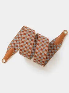 Replacement bag strap with classic check pattern and leather ends, ideal for bag DIY.