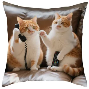 Süßer Katzen Kissenbezug mit Telefon und TV Motiv, weicher Dekokissenbezug für Sofa.