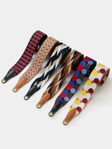 Woven Polyester Replacement Wide Bag Strap With Leather Trim Metal O-Ring Clasp Universal Shoulder Strap DIY Modification Accessories For Handbags