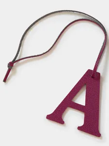 Leather alphabet letter A bag charm keychain, stylish leather tassel accessory for handbag.