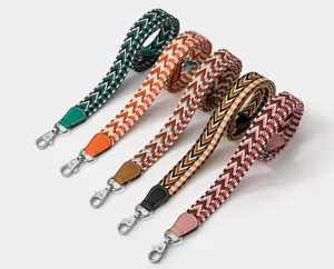 Colorful woven replacement bag strap with metal hooks and stylish geometric ethnic design.