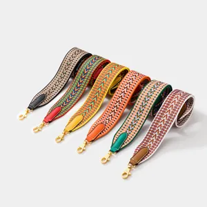 Brede Vervangende Tasriem Geweven Geometrische Gestreepte Schouderriem Met Leren Uiteinden En Legering Haken Voor Handtassen Crossbody Tassen