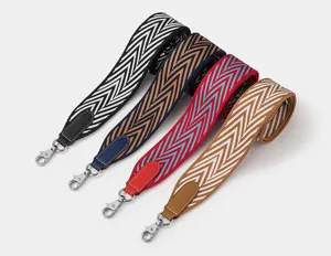 Ancha correa de hombro tejida de repuesto para bolsos, elegante patrón de sarga con ganchos metálicos.