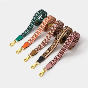 Fashion Cotton Webbing Bag Strap Geometric Chevron Striped Replacement Shoulder Strap With Leather Ends For Crossbody Bags Women Accessories