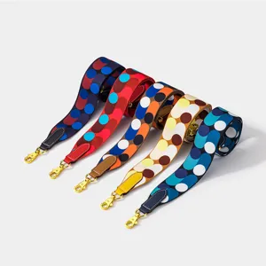 Women Fashion Polyester Polka Dot Wide Shoulder Strap Color Block Replacement Bag Strap With Metal Buckles Accessories