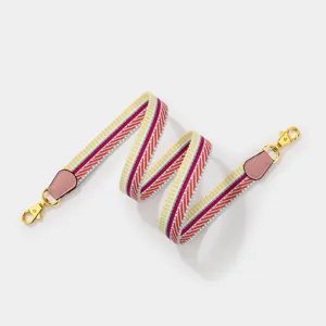 Colorful striped replacement bag strap with pink leather ends and gold clasps for handbags