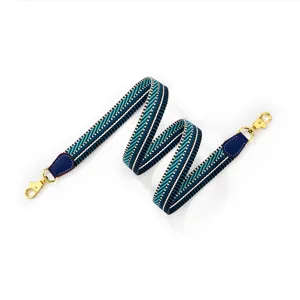 Woven replacement shoulder strap for handbags, colorful geometric bag strap with hooks.