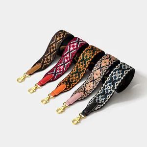 Geometric Jacquard Woven Wide Bag Strap Replacement Leather Ends Shoulder Crossbody Replacement Strap With Metal Lobster Clasps For Handbags Purse Accessories