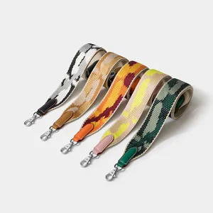 Retro Woven Webbing Bag Strap Wide Shoulder Strap Camo Geometric Replacement Strap With Leather Ends For Crossbody Shoulder Bags Jewelry