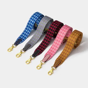 Houndstooth Pattern Wide Bag Strap Replacement Polyester Geometric Woven Adjustable Shoulder Strap For Crossbody Shoulder Bags