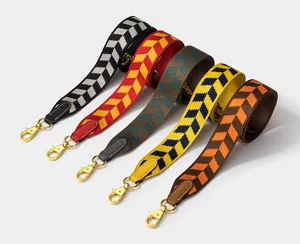 Stylish wide replacement bag strap with colorful jacquard pattern and premium leather ends.