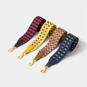 Western Retro Wide Bag Strap Jacquard Checkered Acrylic Replacement Shoulder Strap Adjustable Crossbody Strap For Messenger Handbags Purse Accessories
