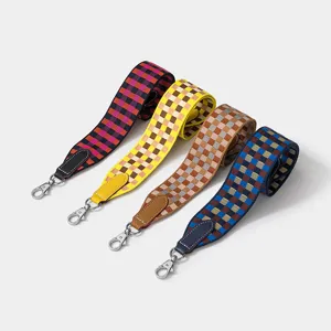 Colorful jacquard checkerboard wide shoulder strap for crossbody bags replacement bag strap