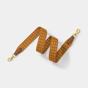 Wide replacement shoulder strap for women bags, stylish woven canvas pattern with gold hardware.