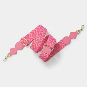 Detailed view of the pink patterned wide replacement shoulder strap for crossbody bags.