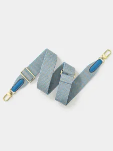 Adjustable wide replacement bag strap with woven herringbone pattern and gold-tone metal hardware.