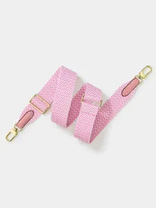 Pink and white chevron wide bag strap, adjustable replacement shoulder strap with gold hardware.