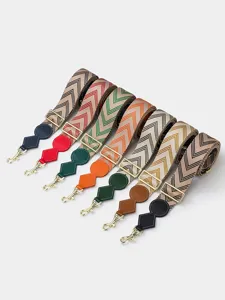 Adjustable Wide Shoulder Strap For Crossbody Bags Replacement Polyester Chevron Pattern Gold Silver Buckle Bag Strap