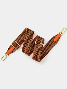 Adjustable wide replacement shoulder strap for crossbody bags, orange and black chevron pattern