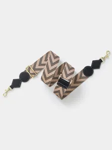 Adjustable wide replacement bag strap with chevron pattern and leather accents gold hardware