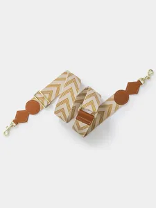 Adjustable wide replacement bag strap with chic chevron pattern and stylish leather accents.