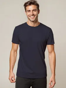 Men's Casual Cotton Blend T-Shirt Quick Dry Sun Protection Heavyweight Solid Color Short Sleeve Top Basic Round Neck Tee