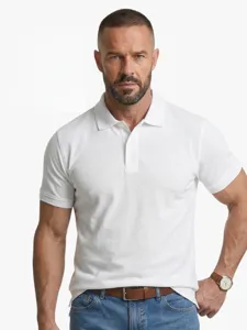 Polo classica bianca a maniche corta da uomo, abbigliamento casual professionale per lavoro o uso.