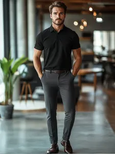 Men Urban Casual Polyester Pique Polo Shirt Short Sleeve Breathable Solid Color Oversize Lapel Top For Summer Daily Use