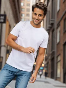 T-shirt manica corta bianca semplice da uomo top basic casual girocollo moda estiva streetwear.